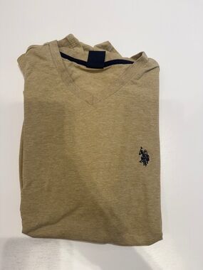 Men's V-Neck Polo Logo Shirt - Tan